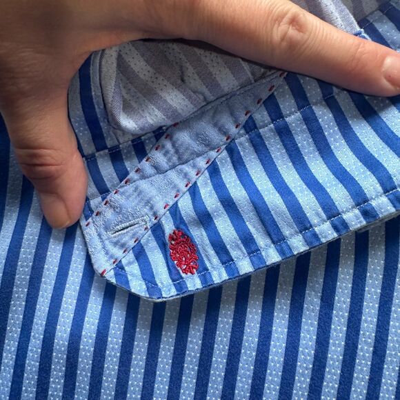 Robert Graham Long Sleeve Button Down Shirt Size 16.5 42 Blue Striped - Picture 5 of 14